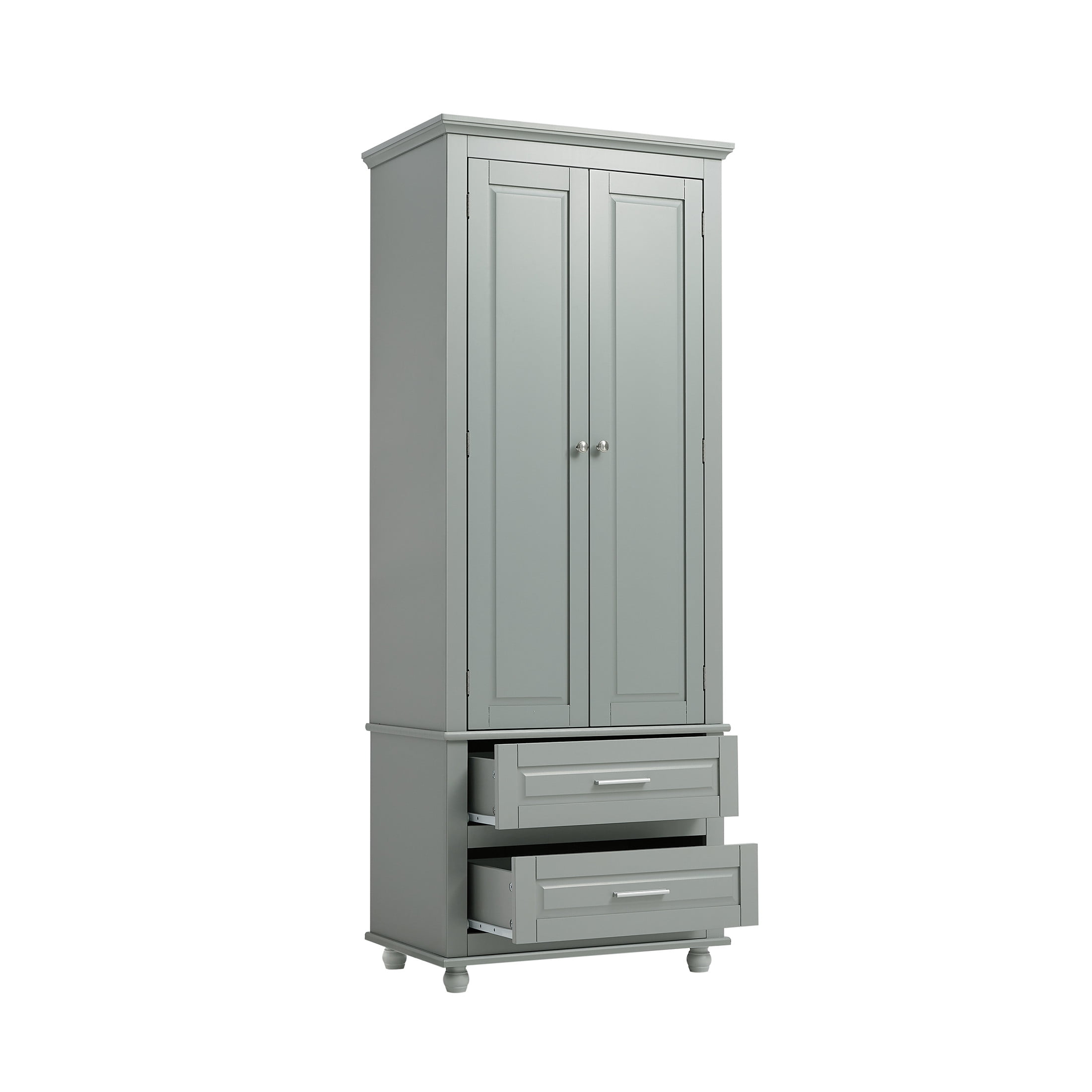 Torsi Modern Double Door Storage Cabinet with Drawers and Adjustable Shelves, Grey