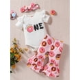 thumbnail image 2 of Coduop Baby Girl Birthday Outfit Set Short Sleeve Romper and Donut Flare Long Pant 3Pcs Clothes Set, 2 of 7