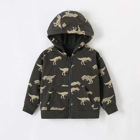 

WOYY Toddler Boys Hoodie Cartoon Dinosaur Printed Hooded Sweatshirt Zipper Cardigan Jacket