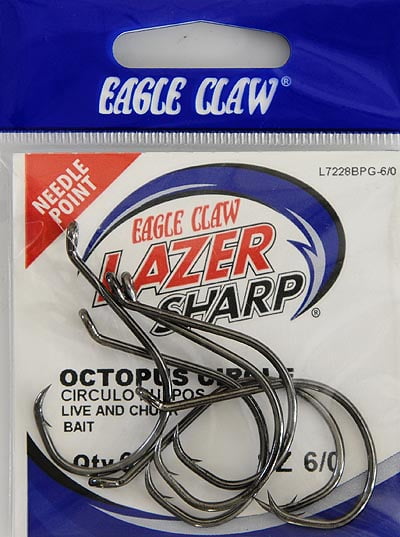 Lazer Sharp L7228BPGH6/0 Octopus Circle Hook, Black, Size 6/0, 6 Pack
