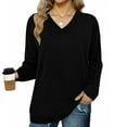 thumbnail image 6 of fatyb V Neck Sweatshirts for Women Long Sleeve Pullover Tops Solid Color Womens Casual Loose Sweatshirts, 6 of 7