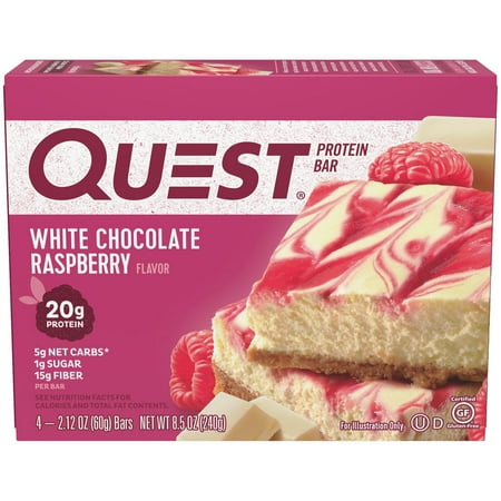 Quest Protein Bar, White Chocolate Raspberry, 20g Protein, 4 (Best Low Carb Berries)