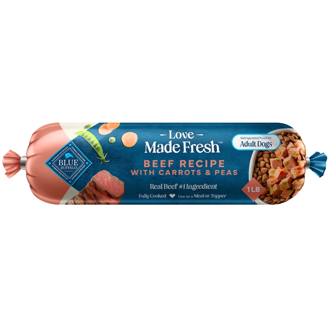 (6 pack) Blue Buffalo Love Made Fresh Dog Food, Refrigerated, Beef Recipe, 1-lb Roll