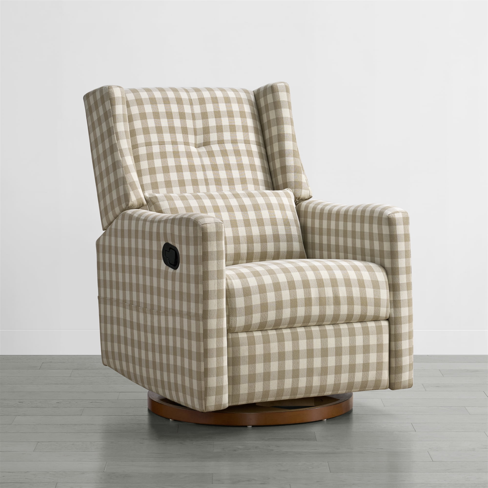 Spruce & Spring Manual Swivel Glider Recliner with Storage Pocket, Beige Gingham