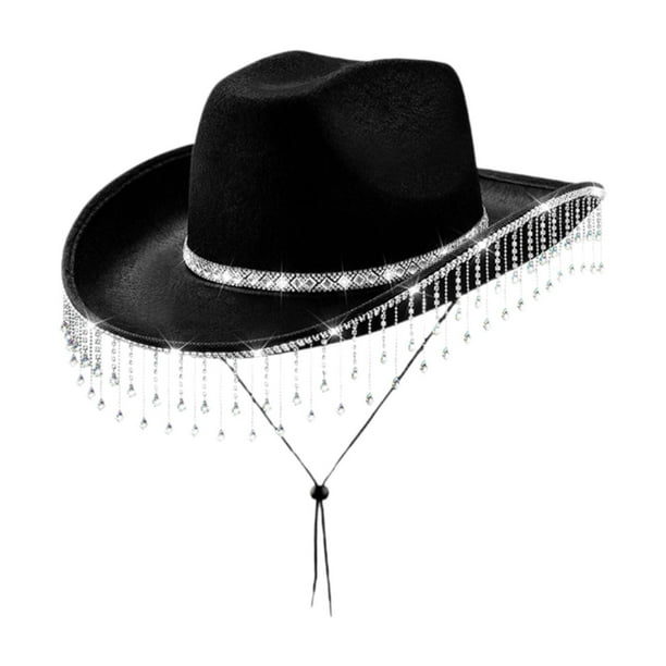 Sombrero de vaquero elegante Yuyangstore con correa ajustable para la barbilla Negro