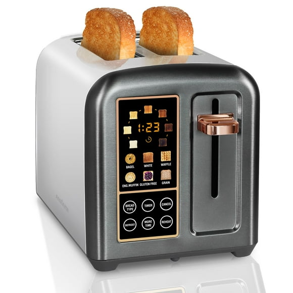 SEEDEEM Toaster 2 Slice, Stainless Toaster LCD Display&Touch Buttons, 50% Faster Heating Speed, 6 Bread Selection, 7 Shade Setting, 1.5''Wide Slot, Removable Crumb Tray,