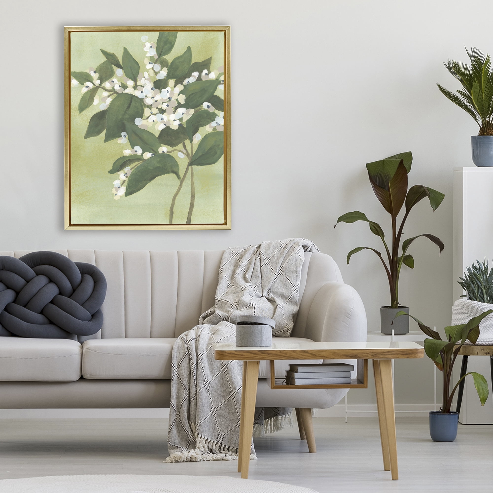 Stupell Industries Verdant Branch Bloom Gold Framed Floater Canvas Wall Art, design by June Erica Vess