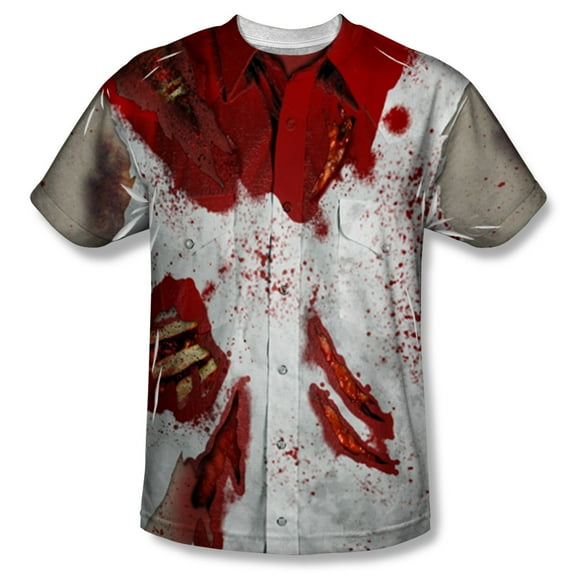 Halloween Cool Spooky Costume Zombified White Button Up Adult Front Print TShirt
