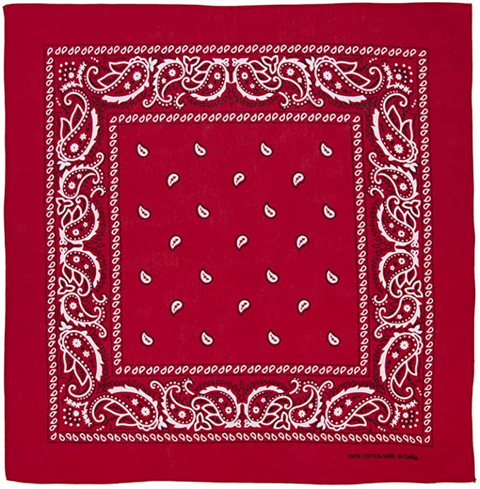 BANDANA 12 Pack Cotton Bandanas Paisley and Plain one dozen (Red