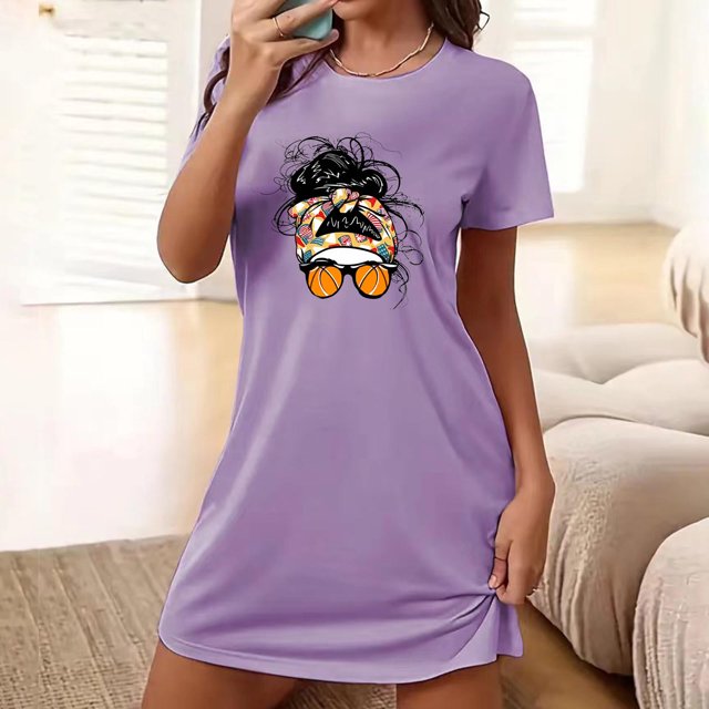 Camisón corto de talla grande para mujer, camisón de manga corta con estampado de pecho a la moda, camisón para mujer