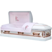 Overnight Caskets, Funeral Casket, PrimRose White Silver Rose Finish