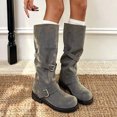 thumbnail image 3 of Xfvqtps Vintage Mid Calf Boots for Women Pull on Round Toe Thick Sole Buckle Strap Faux Leather Tall Boots, 3 of 7