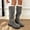 Gray, variant on Women’s Vintage Buckle Knee‑High Boots, Faux Leather Slouchy Ruched Tall Biker Boots, Low Block Heel Non‑Slip Casual Western Boots