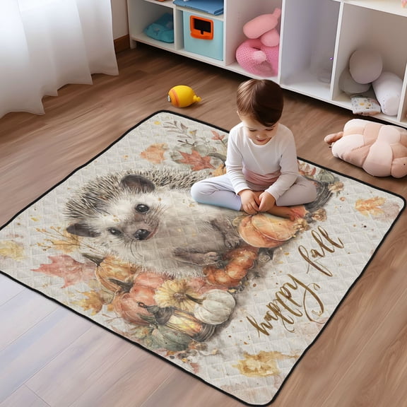 WOBOGO Cute Hedgehog Baby Playmats Extra Large Waterproof Rollable Activity Pads for Toddlers 50×50inch
