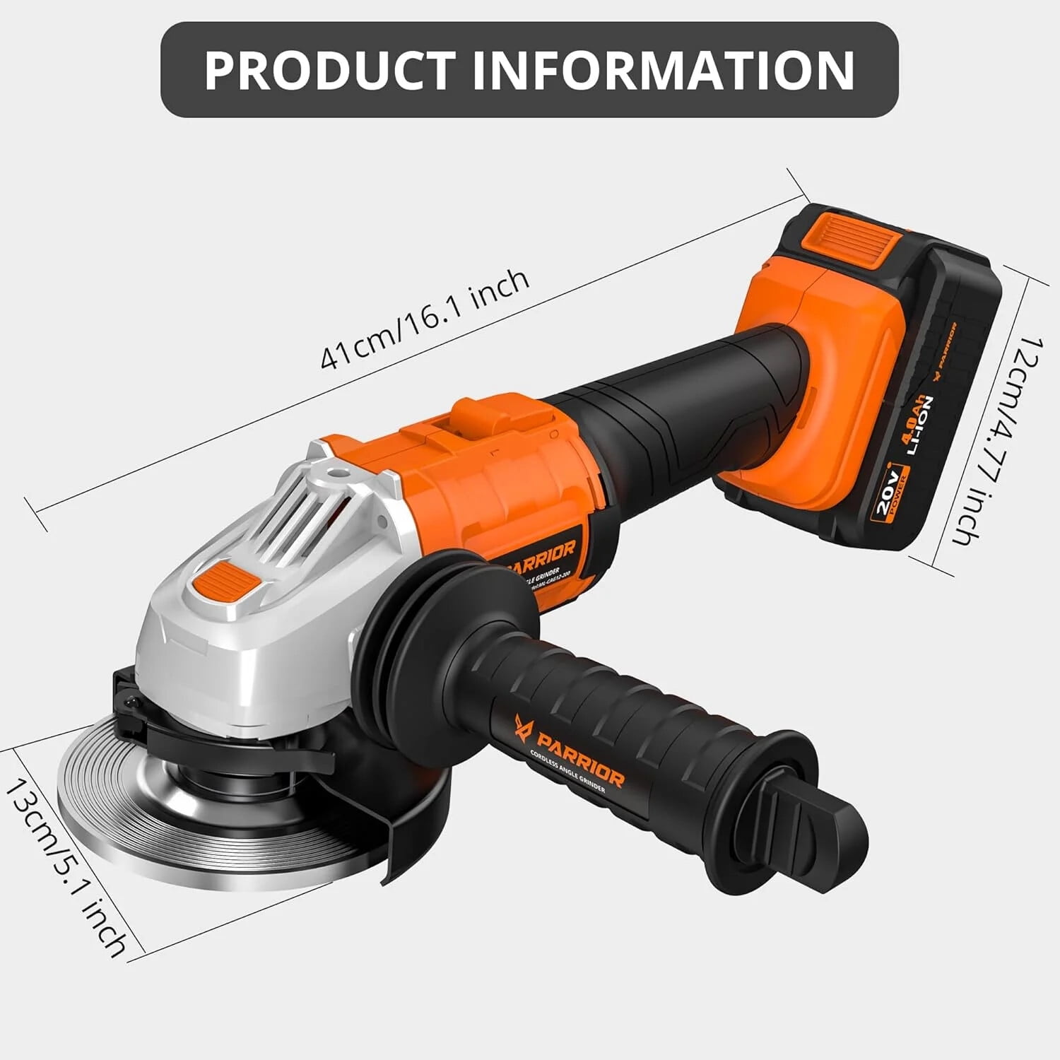 Parrior 20V Max Cordless Angle Grinder Kit, 8500RPM Brushless Motor, with 4Ah Battery & Fast Charger, for Cutting Polishing Grinding