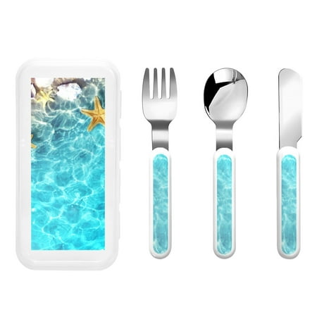 

Lukts Coral And Seashell On The Beach for Children s Knife Fork and Spoon Three-Piece Set Stainless Steel Children and Toddler Safety Cutlery with Outer Box