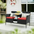 thumbnail image 3 of CRXX Outdoor Furniture Patio Loveseat Wicker 2-Seat with Built-in Table and Cushions Rattan Porch Chairs Bench for Balcony, Lawn, Backyard (Red), 3 of 8