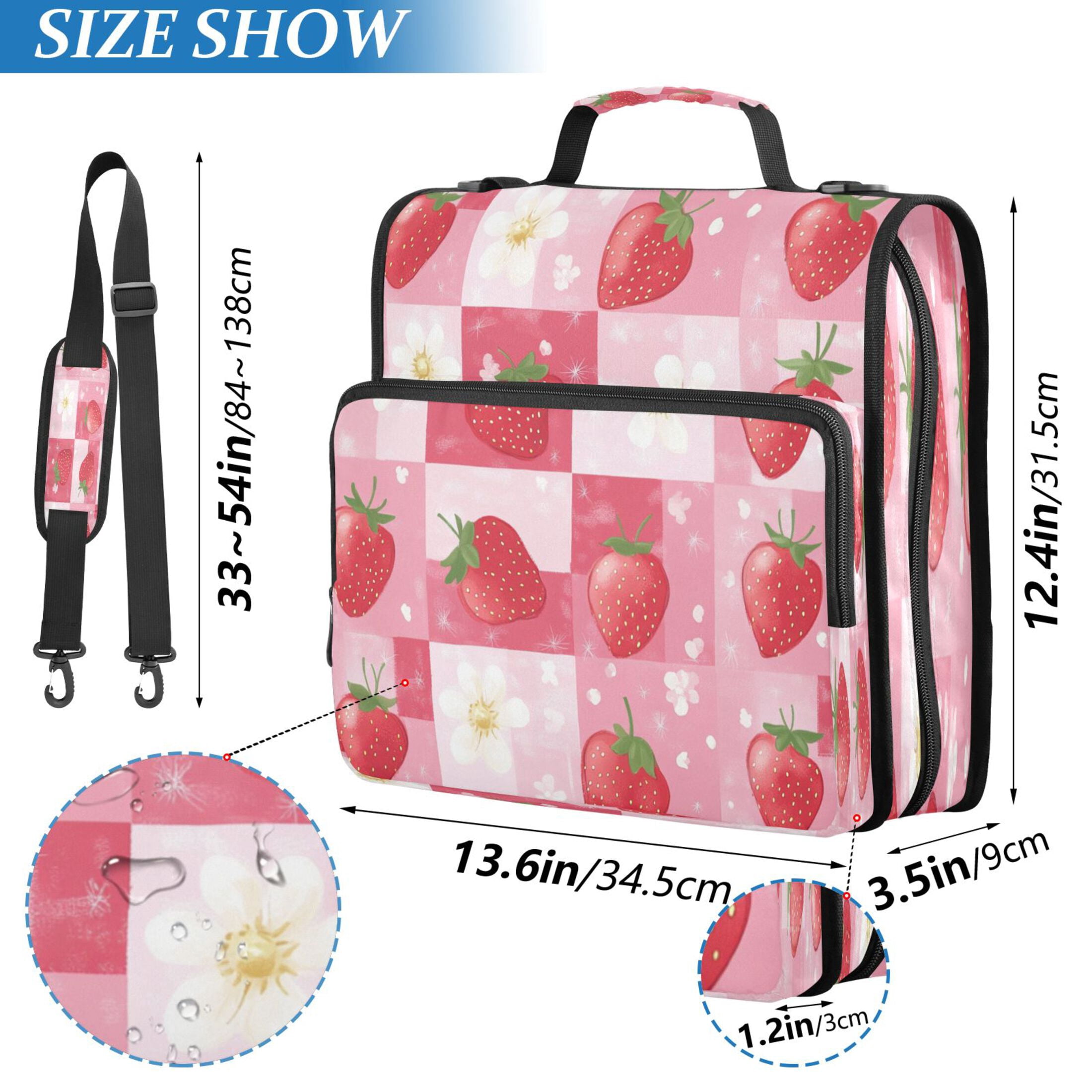 YAZAOO Zipper Binder trapper keeper Documents Organized Design Sweet Strawberry Printed
