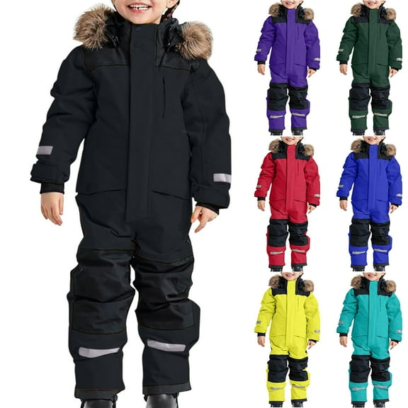 Domzest Ski Pants Child Winter Insulated Fleece Thermal Cargo Pants Warm Snowboarding Pants Waterproof with Pocket Bib Overalls Purple 13-14 Years