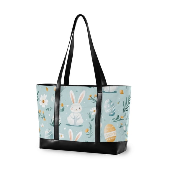 FORMRS Canvas Laptop Tote Bag for Women with 15.6" Computer Compartments Shoulder Handbag, Floral Easter