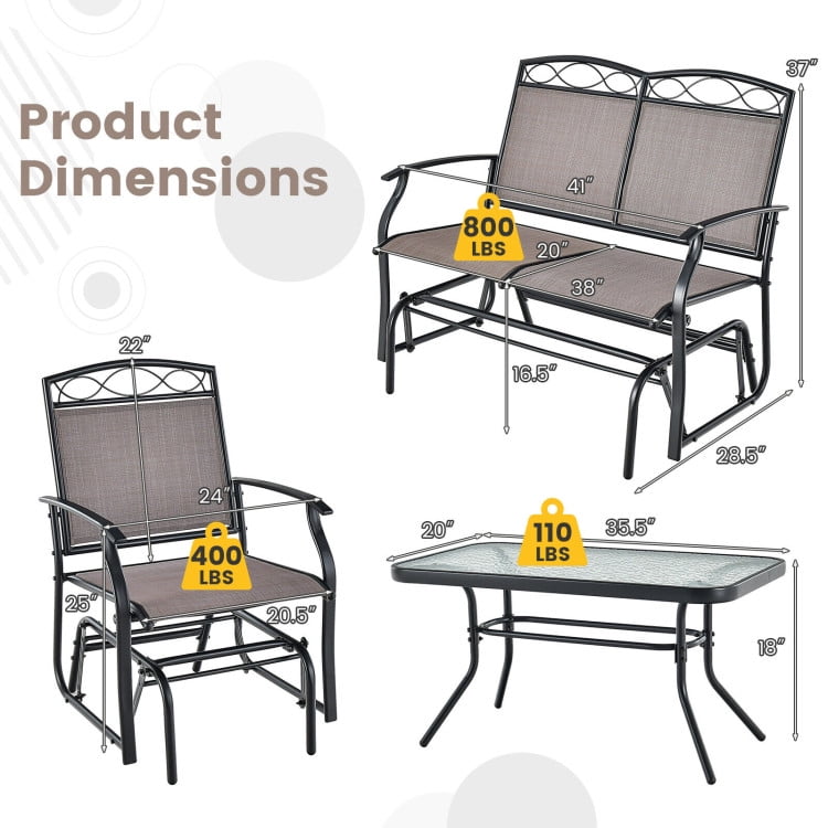 Aimee Lii 4 Pieces Patio Conversation Set with Tempered Glass Table Top, Patio Furniture Set for Backyard and Poolside, Brown