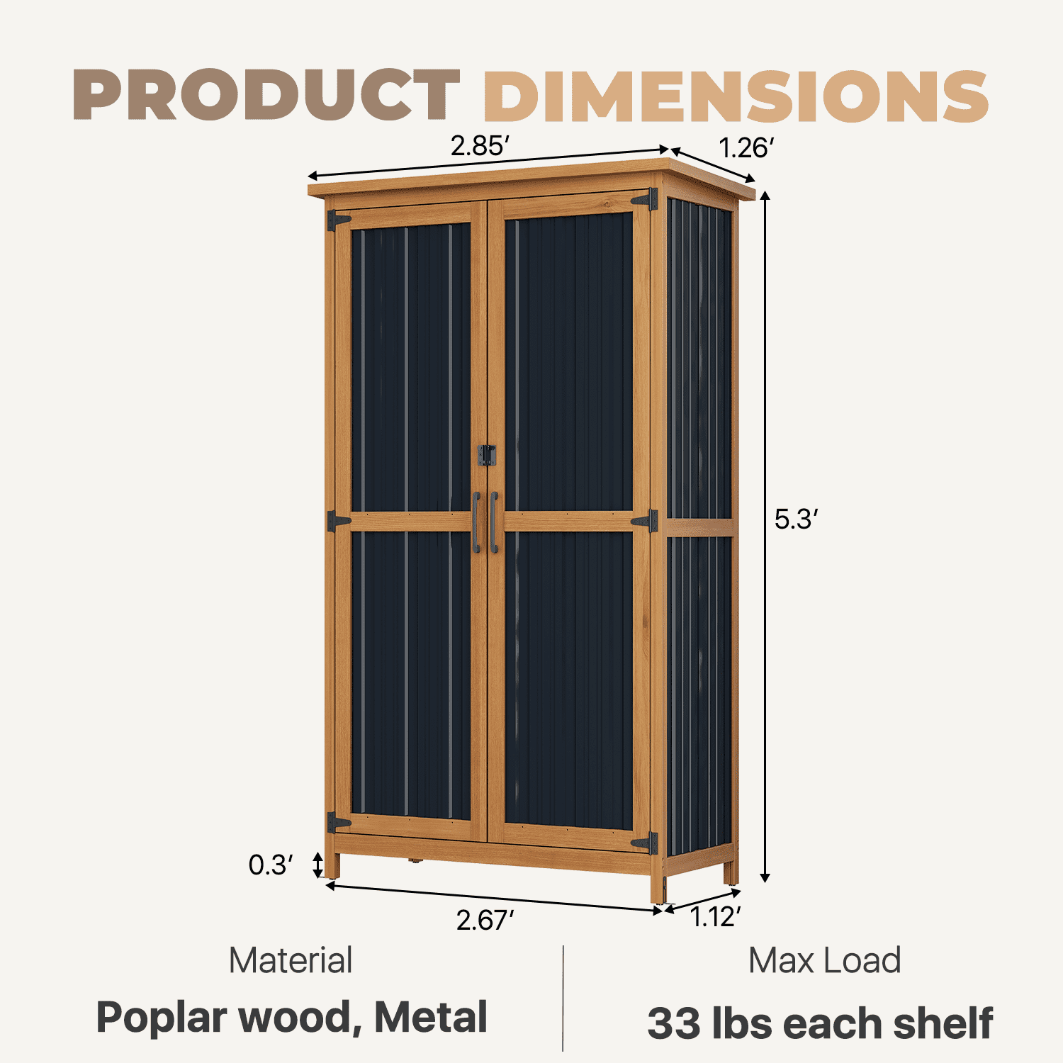BaPiPro Outdoor Storage Cabinet, 2.6'x1.1' Tall Wood Storage Shed with Lockable Doors, Waterproof Garden Tool Cabinet with Removable Shelves for Patio, Backyard