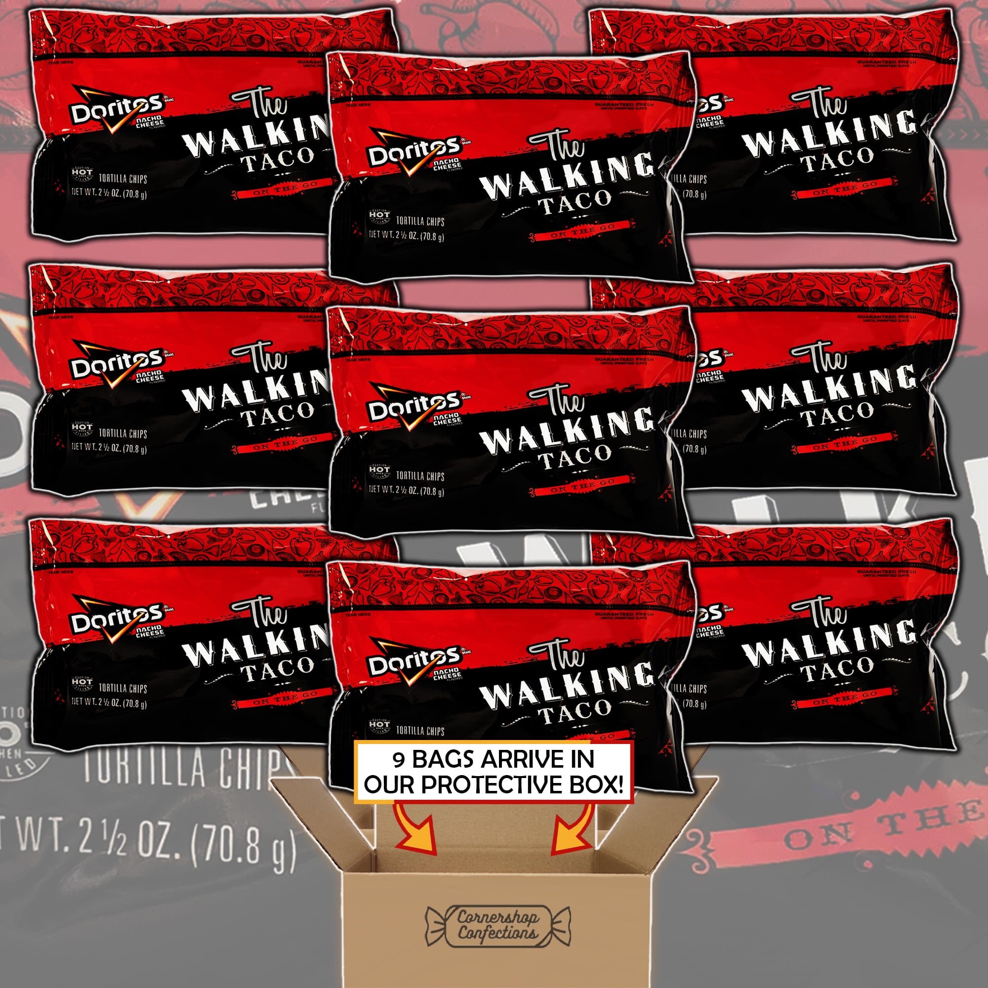 Doritos Nacho Cheese Walking Taco Mix and Match Bulk Bundles - Flavored Chips 9 Bag Pack - Scoop Up Cheeses, Sales, and Dips at Parties or for On-TheGo Taco-In-A-Bag - In Cornershop Confections Pack
