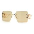 thumbnail image 5 of Heart Jewel Metal Hinge Rimless Oversized Rectangle Fashion Sunglasses Gold - Light Brown, 5 of 8