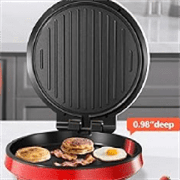 Small Electric Pancake Griddle 8'' Round Electric Griddle Nonstick with On/Off Switch, 180° Open Indoor Grill/Press Maker for Paninis, Quesadillas, Burgers, Omelettes, Thin Pizzas