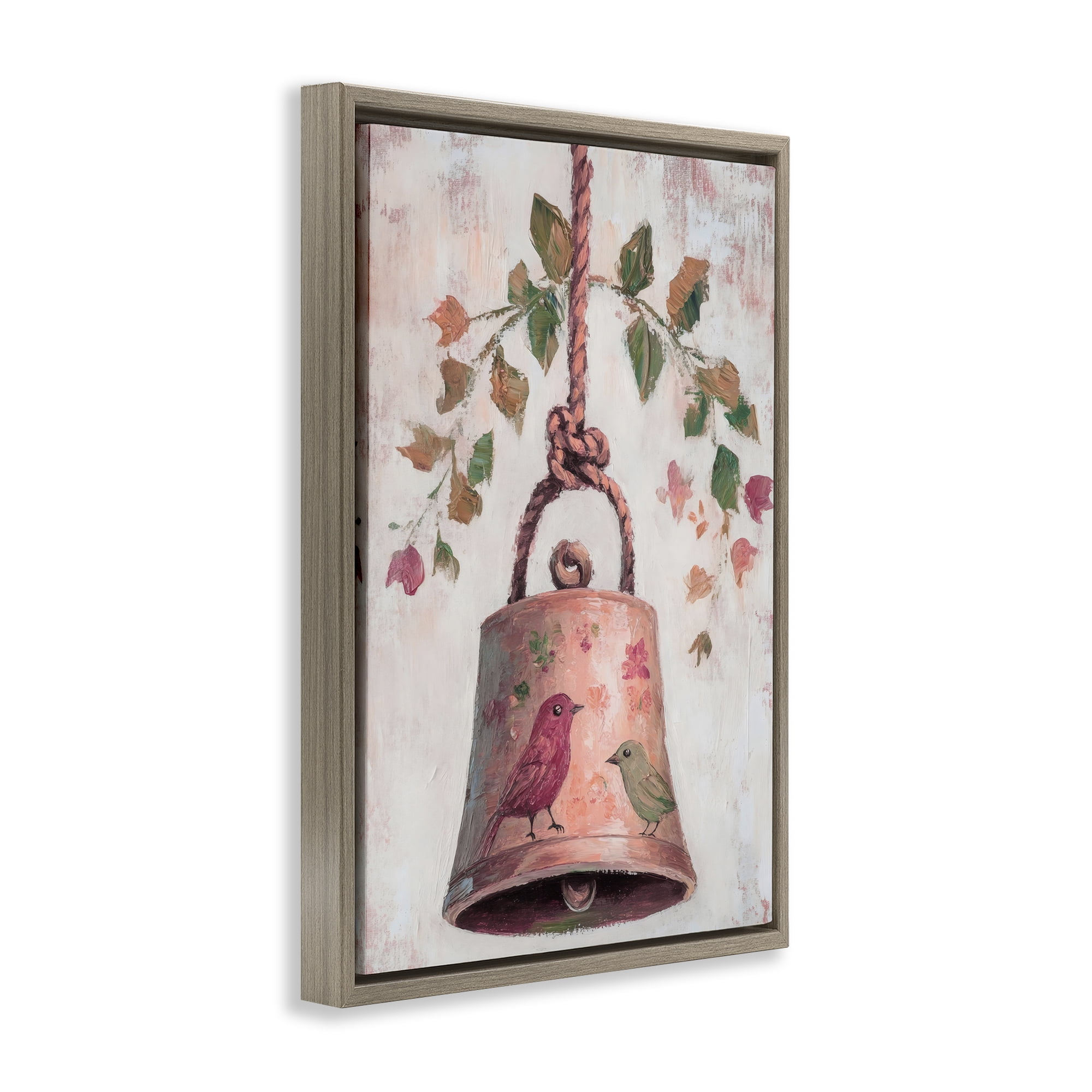 Vintage Christmas Bell Brown Framed Floater Canvas Wall Art, design by Petal Prints Design