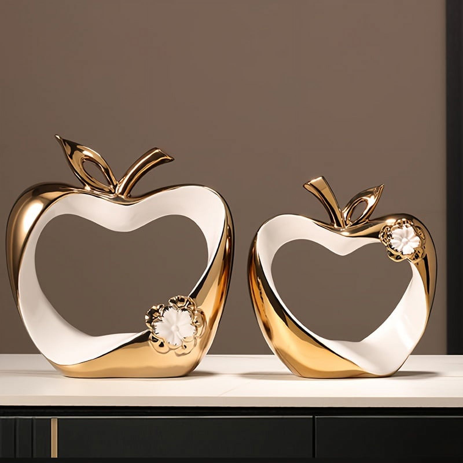 VECPIO Vibrant Orange Ceramic Abstract Apple Statue - Elegant Centerpiece for Living Room and Dining Room Decor  Black and Golden Finish  Perfect for Coffee Table and Shelf Decoration  Un