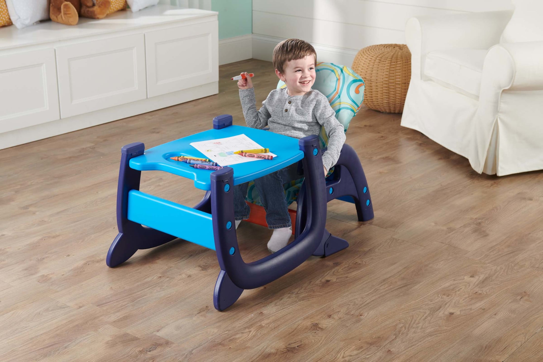 Badger Basket Envee II Baby High Chair with Play Table Conversion - Blue/Orange