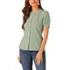 thumbnail image 4 of Camisa de cuadros para mujer INSPIRE CHIC con cuello Peter Pan, mangas cortas abullonadas, blusa de botones a cuadros XL verde, 4 of 5