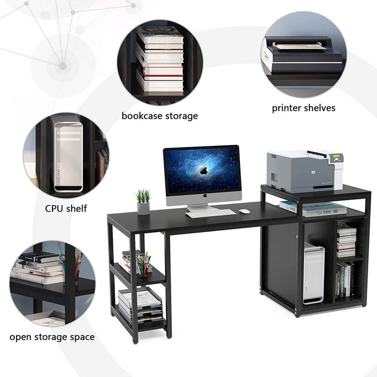 47 Inch Computer Desk with Reversible Printer Shelf Writing Study