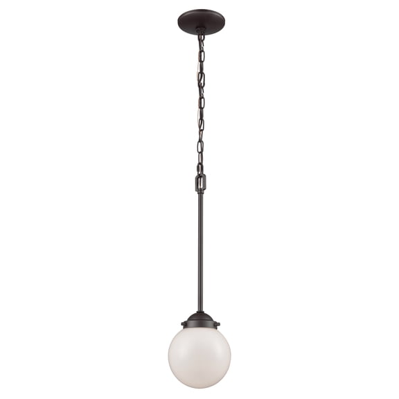 Elk Home Beckett 1-Light Mini Pendant in Oil Rubbed Bronze with White Glass, 6-inch Wide