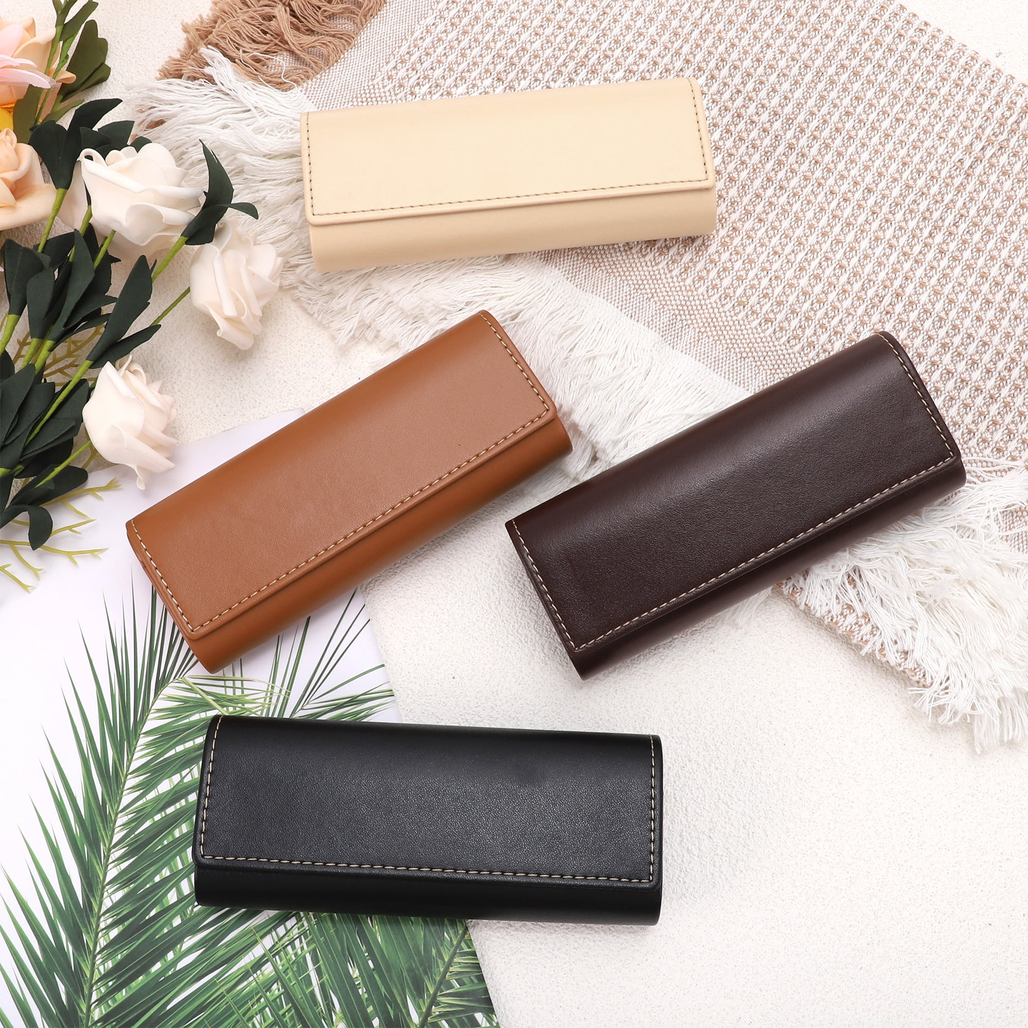Unique Bargains Oval Eyeglasses Case Portable Eyeglasses Storage Brown