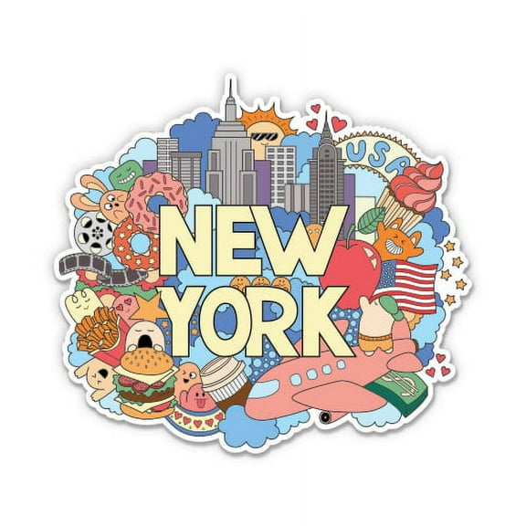 New York Cute Letters Graphic - 3" Vinyl Sticker - For Car Laptop I-Pad Phone Helmet Hard Hat - Waterproof Decal
