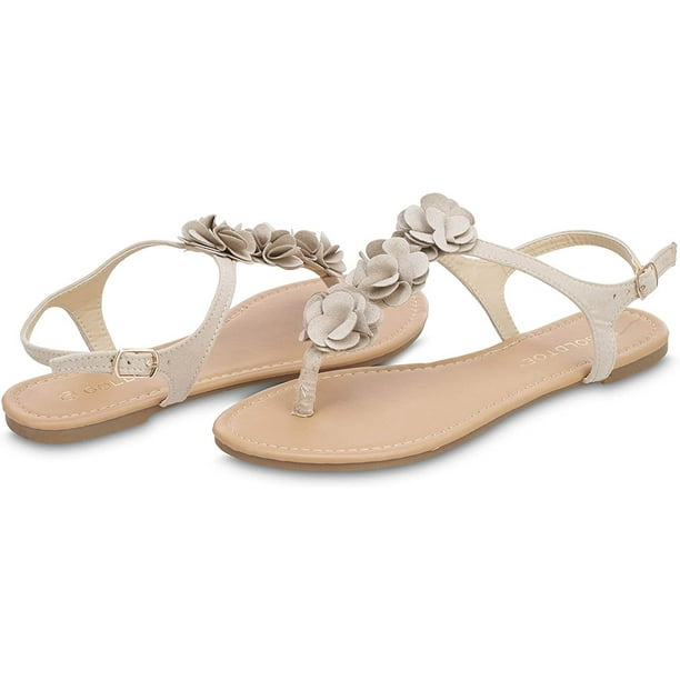 Gold Toe Women’s Microsuede T-Strap Thong Flower Sandal with Back Strap ...