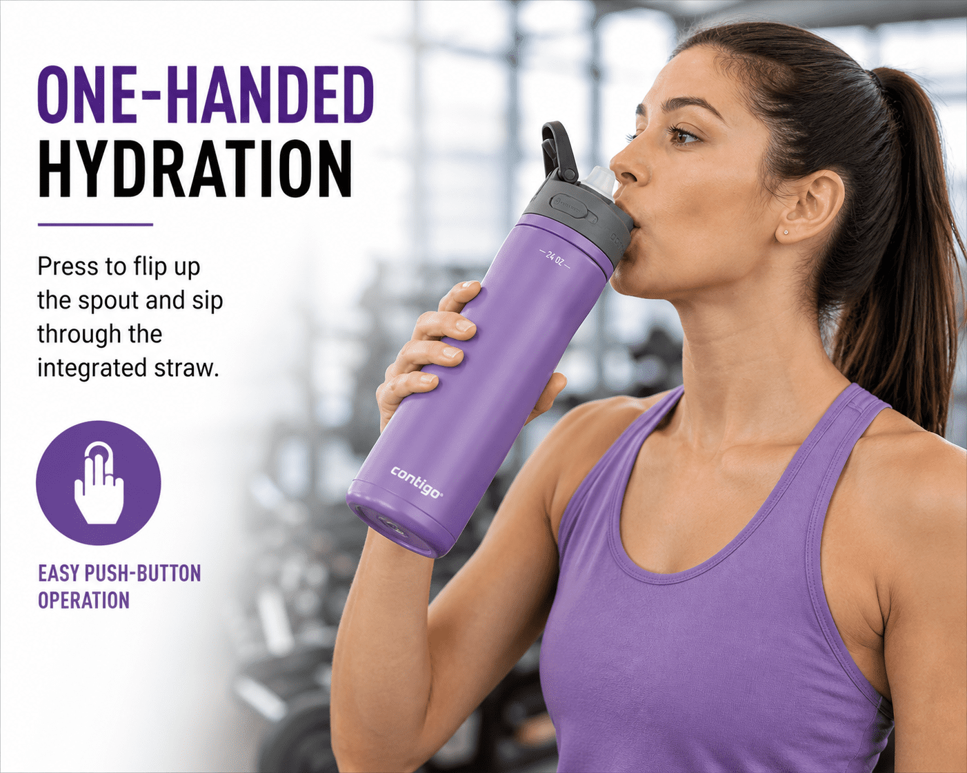 Contigo® Ashland Chill 2.0 Stainless Steel Water Bottle with AUTOSPOUT® Lid & Straw, 24 oz – 2-Pack (Black & Pansy Purple), Leakproof, Insulated, BPA-Free
