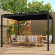 Mirador 10x 12 Outdoor Pergola, 88S Steel Frame w/ Adjustable Louvers Roof for Garden, Patio, Backyard, Charcoal
