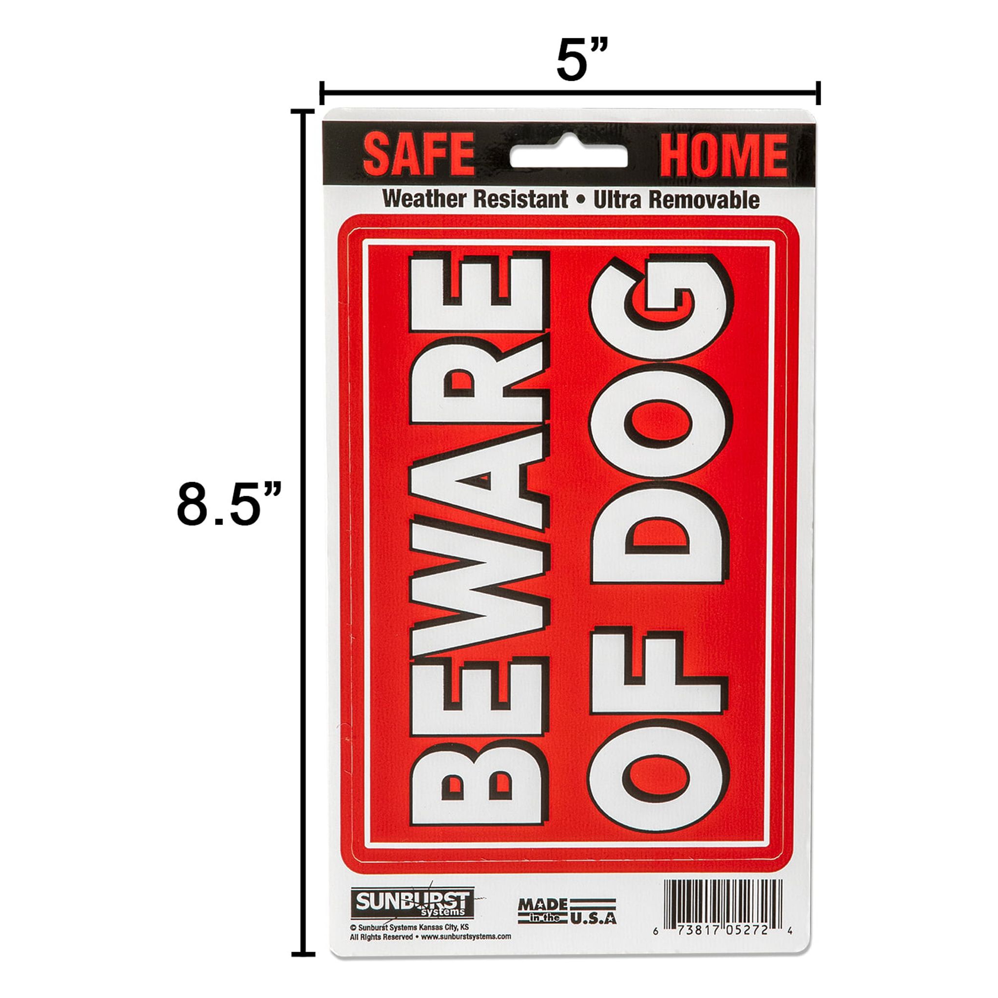 Sunburst Systems 5272 Beware of Dog Sign 5" x 8.5", Vinyl Decal, easy install just peel and stick