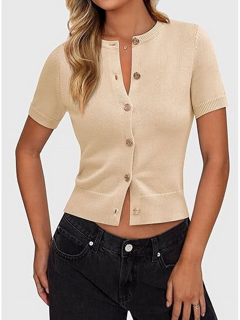 PRETTYGARDEN, Womens Casual Summer Short Sleeve Cardigans, M