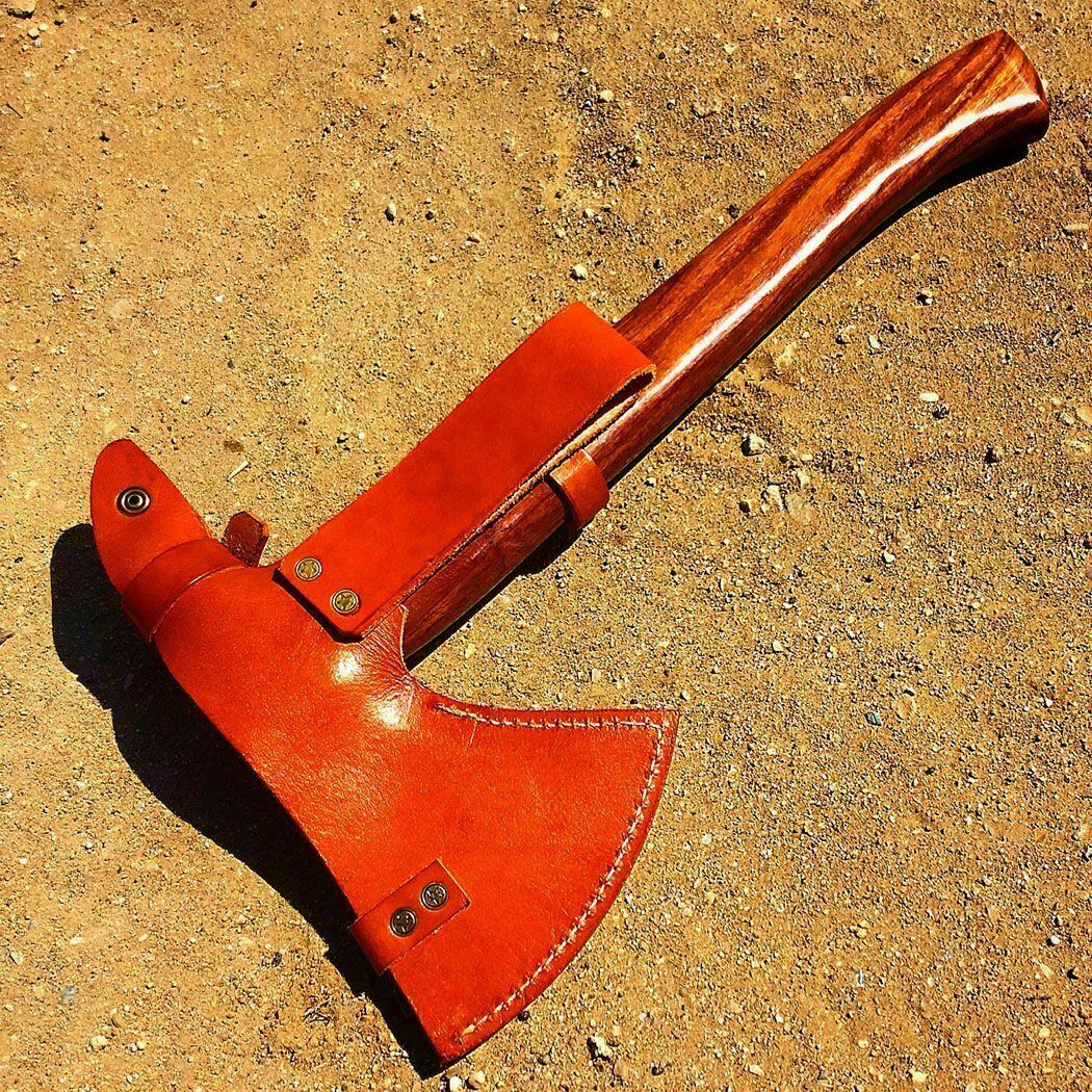 20" Hand Forged Danascus Wood Handle Hatchet Outdoor Camping Hunting Axe Sheath