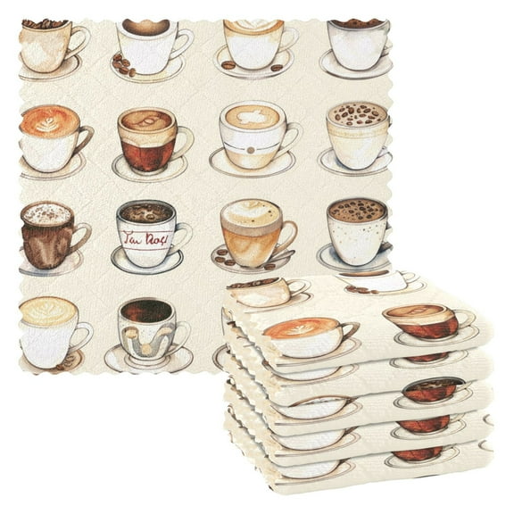 Ryvnso Coffee Lover Kitchen Towels Dish Clothes for Drying Dishes Cleaning Absorbent Set of 6