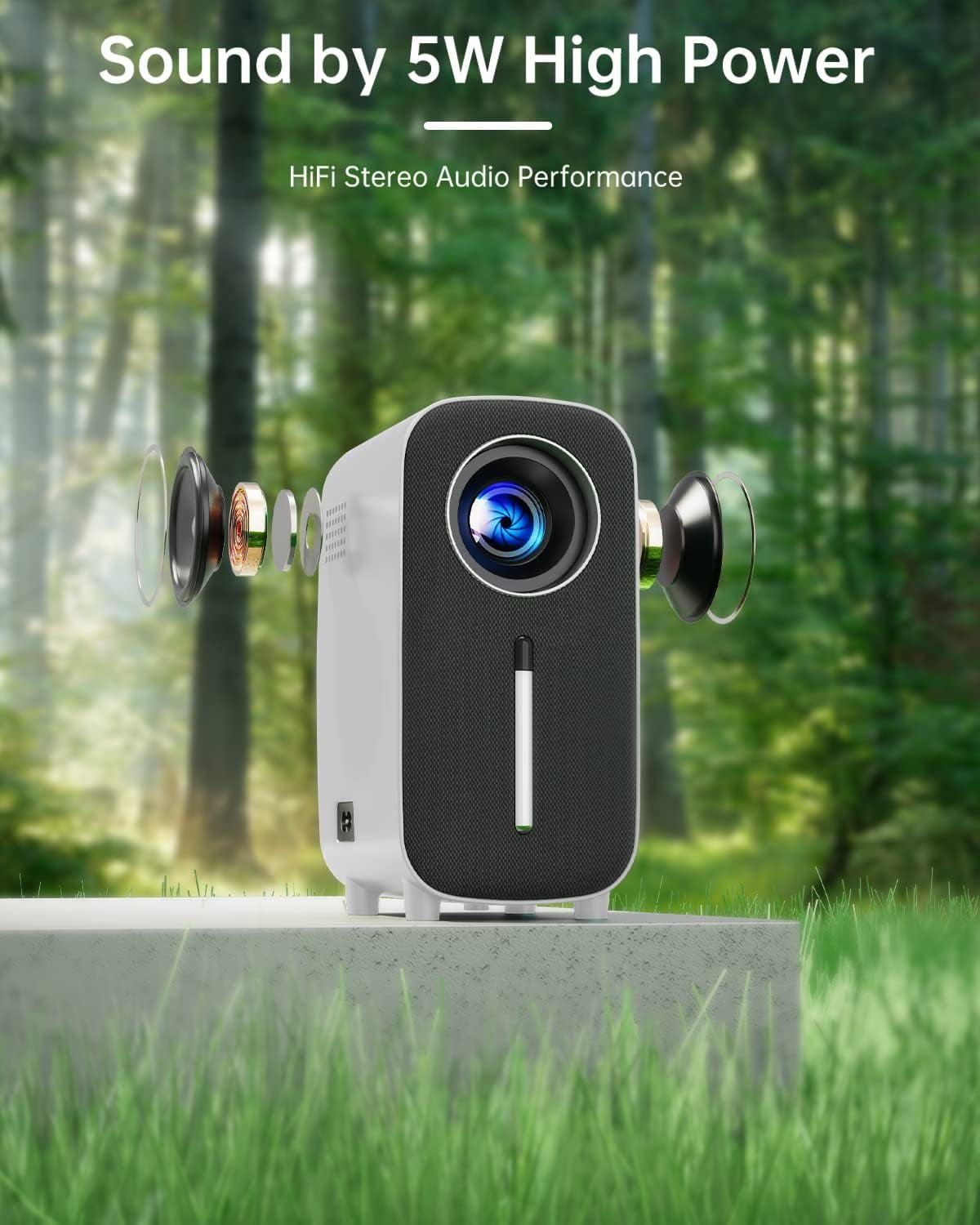 HISION Mini Bluetooth Portable Movie Projector 1080P Projector 4K Home Projector Outdoor TV Projector 8500L Video LED Projector Compatible with TV Stick Laptop Phone Tablet HDMI USB DVD White
