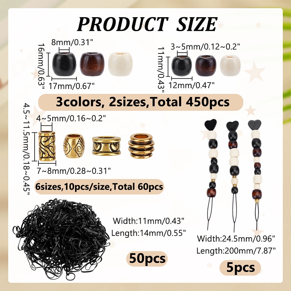 Plastic Topsy Tail Hair Styling Braiding Tool Wood Alloy Beads Rubber Hair Ties Mixed Color 6~200x7~24.5x2~12mm Hole: 3~8mm