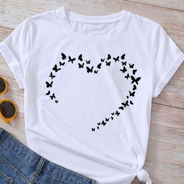 Camiseta De Mujer Con Estampado De Mariposa De Diseño Simple , Manga Corta , Ropa Gao Jiahui unisex