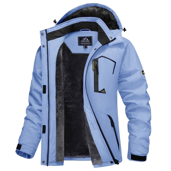 TACVASEN Women's Winter Waterproof Windproof Snow Ski Jackets Warm Thermal Fleece Thick Hooded Coat with Multi-Pockets for Outdoor Hiking Snowboarding Light Blue XL