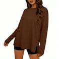 thumbnail image 5 of yillto Women's Oversized Long Sleeve Shirts Round Neck Solid Color Casual Tee Basic Workout Tops, 5 of 6