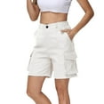 thumbnail image 7 of Women's Bermuda Cargo Shorts - Summer Casual Elastic Waist Knee-Length 6-Pocket Stretch Denim Shorts for Outdoor Activities ,White,S, 7 of 7